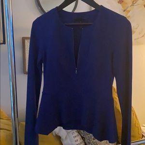 BCBG Maxazria Blue Zip up Blouse Long Sleeve